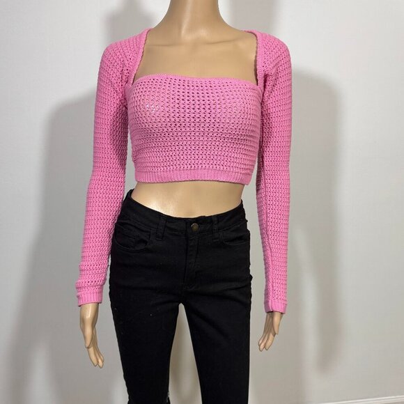 American Eagle Women's Y2K Pink Crochet Crop Top Size Small - Picture 1 of 6